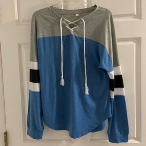 Long Sleeve Pullover Blue Black Gray